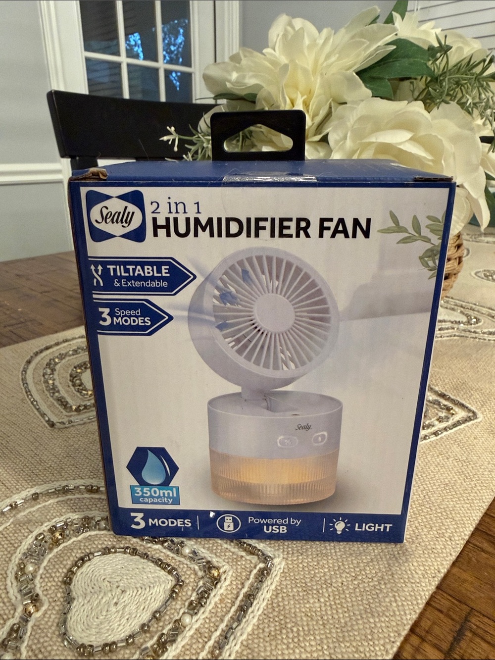 Sealy 2-in-1 White Humidifier Fan with LED Light
